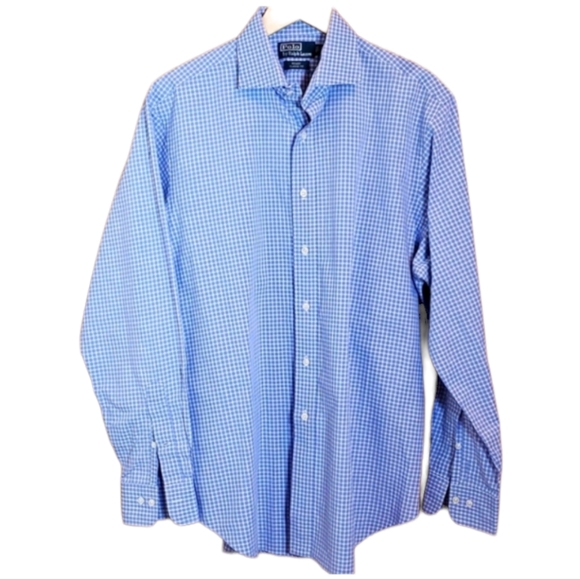 POLO BY RL 16.5 34/ 35 REGENT CLASSIC FIT BLUE CHECK LONGSLEVE BUTTON UP - Picture 1 of 4
